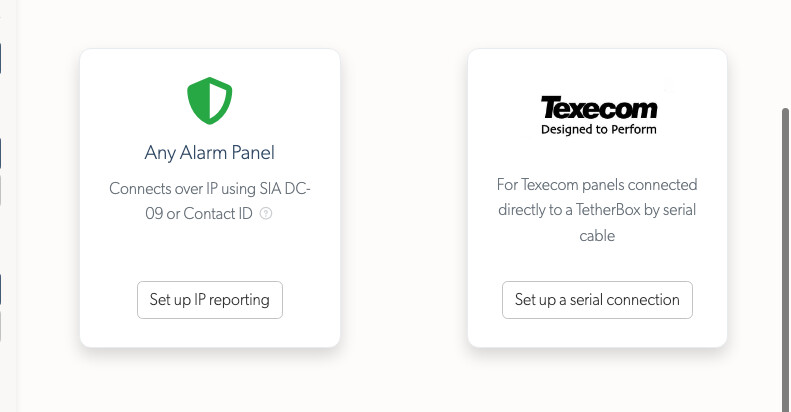 Choosing which kind of alarm panel to add