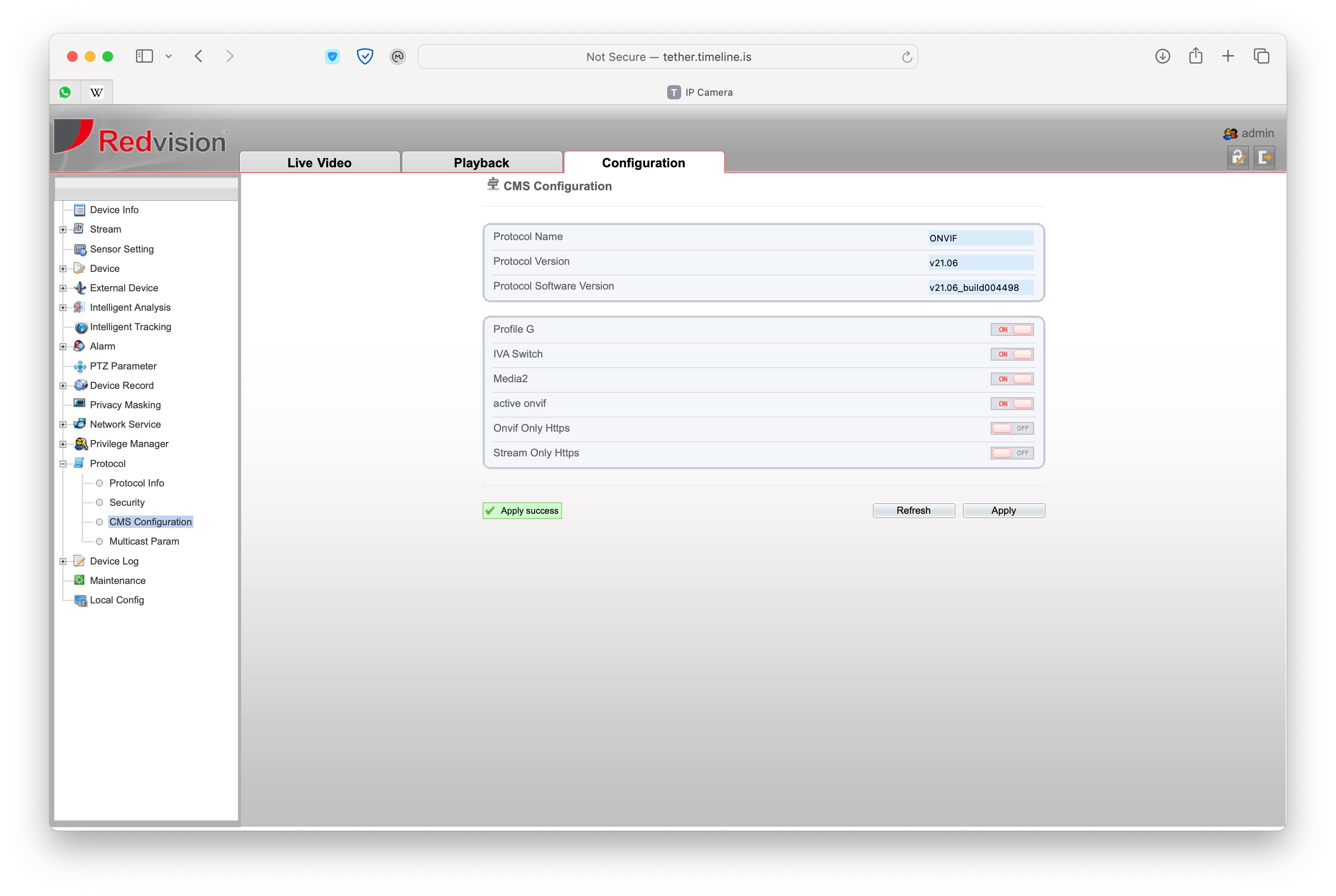 RedVision CMS Configuration with ONVIF enabled