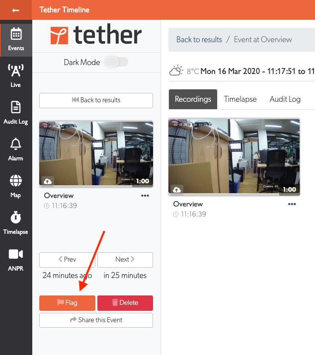 Flag button on event